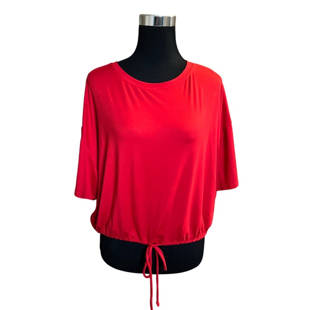 Popular 21 Women's Red Pullover Drawstring Short Sleeve Crop Top 2X